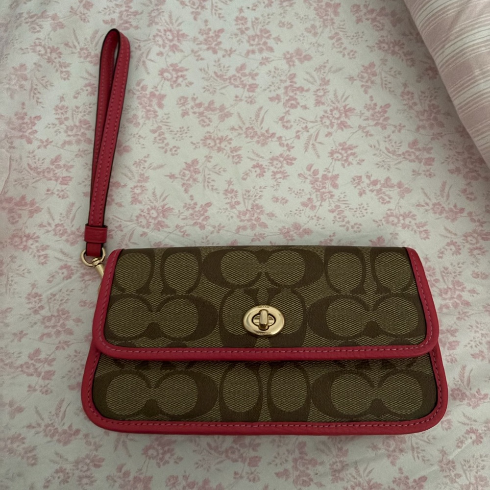 Coach Brown and Pink Wristlet